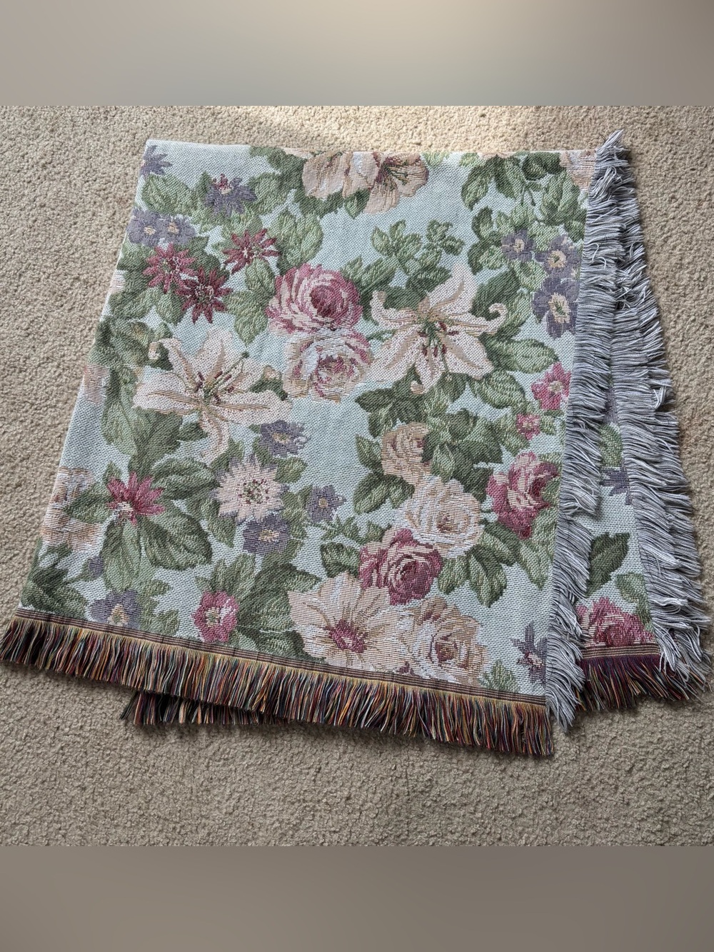 Grandma Cottage Core Floral Woven Tapestry Fringe Throw Blanket